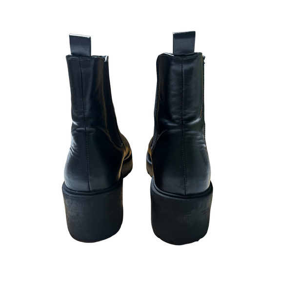 Asos Bootie Womens 8 Black Chelsea Leather Block Heel Lug Sole Round Toe Slip On - Picture 4 of 7
